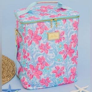 Lilly Pulitzer Pink & Light Blue Floral Insulated Cooler Tote "Beachside Haven"